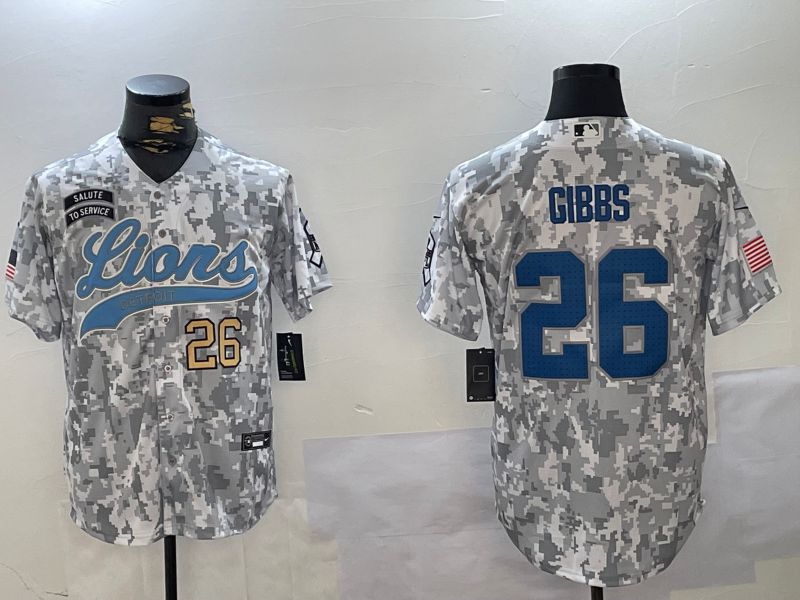 Men Detroit Lions #26 Gibbs Nike Arctic Camo 2024 Salute to Service Limited NFL Jersey style 3